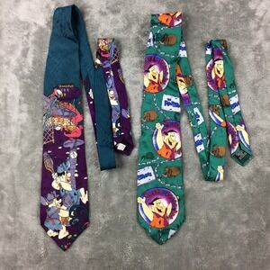 Lot of 2 Fred Flintstone Neck Ties 100%‎ Silk Hanna Barbera Colorful Italy Vtg
